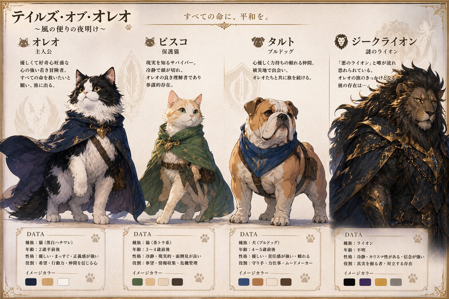 テイルズ・オブ・オレオ キャラクター立ち絵 — オレオ・ビスコ・タルト・ジークライオン