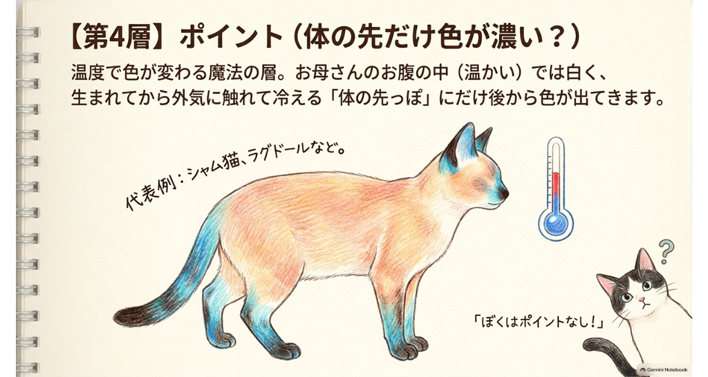 シャム猫などのポイント柄で体の先が濃くなるしくみ