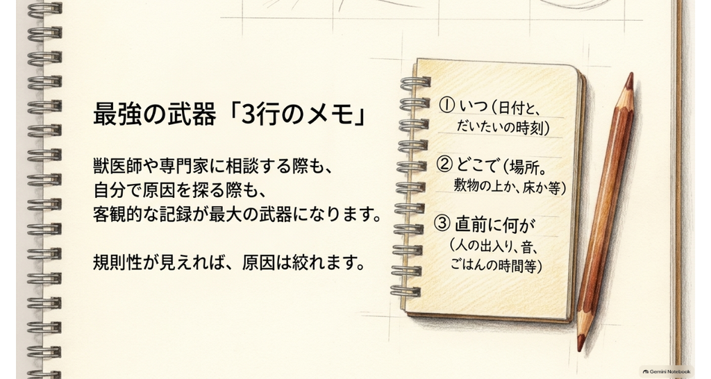 いつ・どこで・直前に何があったかを書く「3行のメモ」の図解