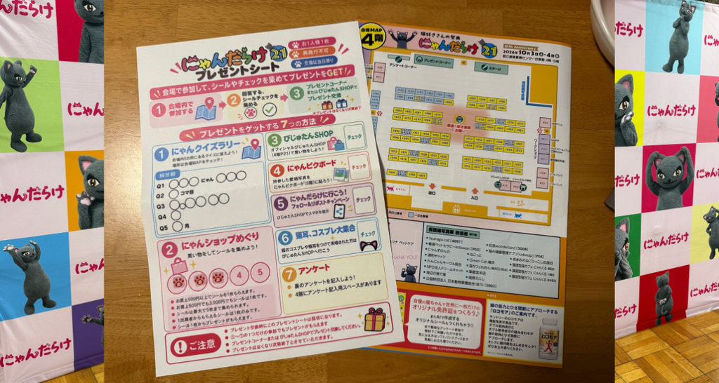 にゃんだらけ21のプレゼントシートと会場マップ